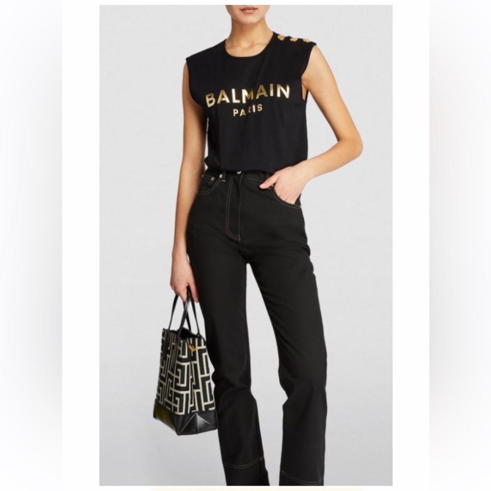 Balmain metallic gold button top